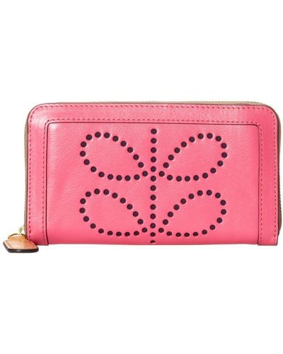 Orla Kiely Structured Stem Leather Big Zip Wallet,hot Pink,one Size