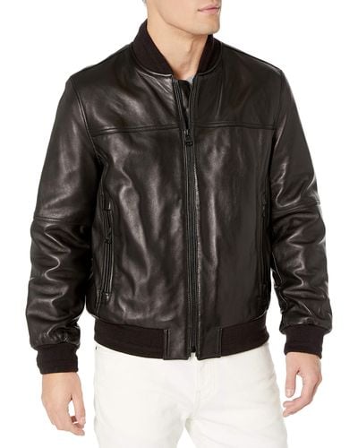 Andrew Marc Summit Lambskin Leather Baseball Jacket - Black