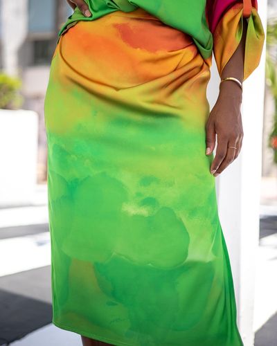The Drop Ombre Print Side Slit Skirt By @monroesteele - Green