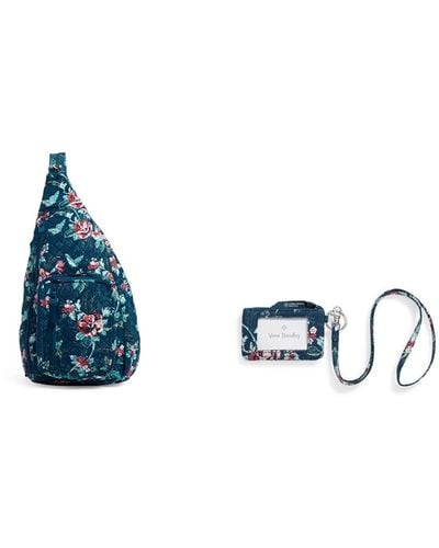 Vera Bradley S Cotton Medium Sling Backpack Bookbag - Blue