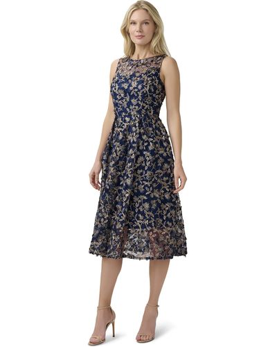 Adrianna Papell 3d Embroidery Fit And Flare - Blue