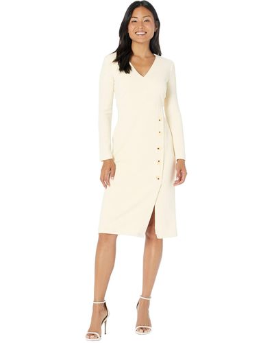 Maggy London V-neck Midi With Side Skirt Buttons Detail - Natural