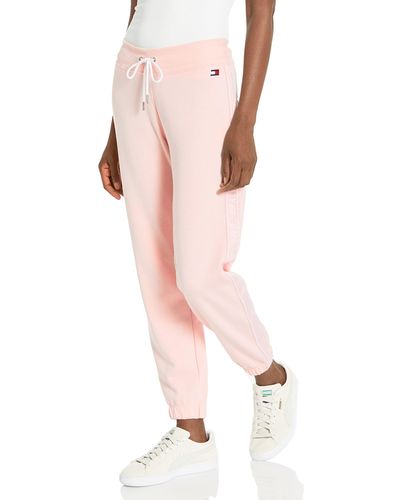 Tommy Hilfiger Slim Fit Casual Jogger Drawcord Waist Embroidered Flag On Hip - Pink