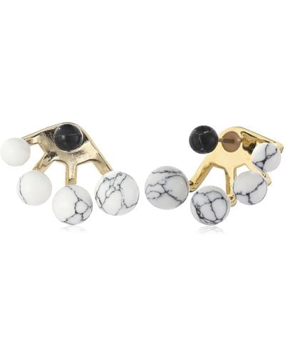 Noir Jewelry Semi Precious Triple Sphere Gold Earring Jackets - Multicolor