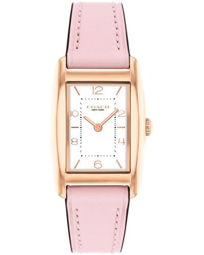 COACH 2h Quartz Tank Watch With Genuine Leather Strap - Water Resistant 3 Atm/30 Meters - Premium Fashion Timepiece For Everyday Style - Pink