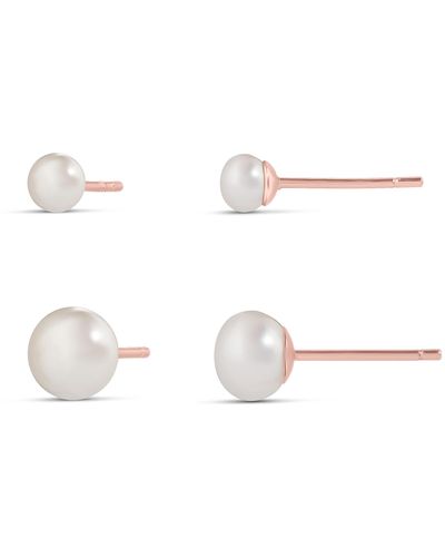 Amazon Essentials 14k Gold Plated Sterling Silver Freshwater Pearl Stud Set 4mm/6mm - White