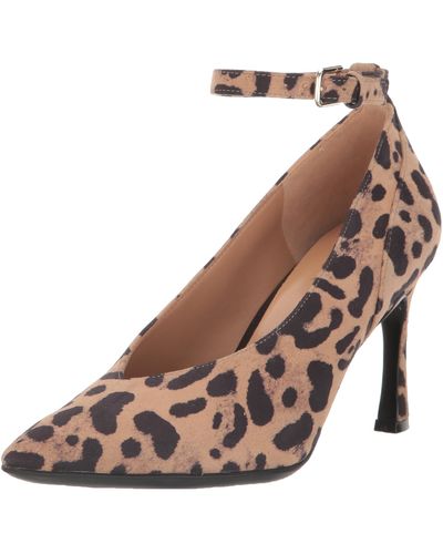 Naturalizer S Ace Pointed Toe Pumps With Ankle Strap Tan Animal Print Suede 6 M - Brown