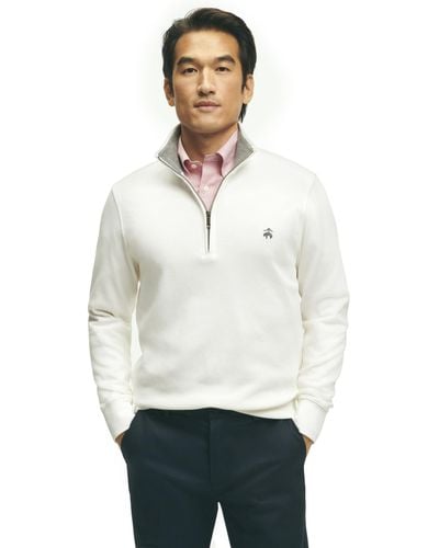 Brooks Brothers Regular Fit Ribbed French Terry Long Sleeve Half-zip Sweater - White