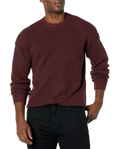 Guess Long Sleeve 2 Tone Waffle Brendon Sweater - Red