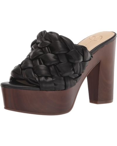 Jessica Simpson Supira Faux Leather Woven Platform Slide Sandals Black 8.5