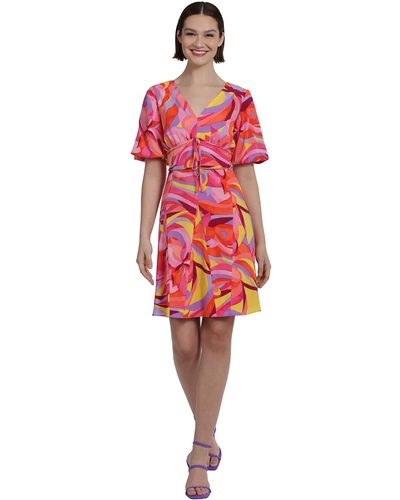 Donna Morgan Plus Size Fun Print Colorful Dress Dressy Casual Day Event Party Date - Red