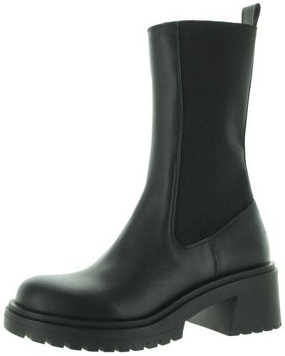 Steve Madden Leather Stretch Mid-calf Boots - Black