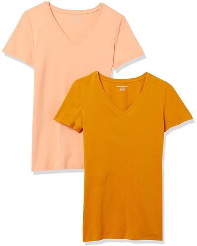 Amazon Essentials T-Shirt Col en V à ches Courtes Coupe Classique - Orange