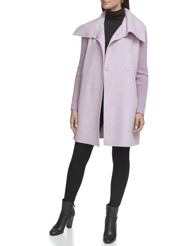 Kenneth Cole Oversized Collar Full Length Wool Blend Jacket - Purple