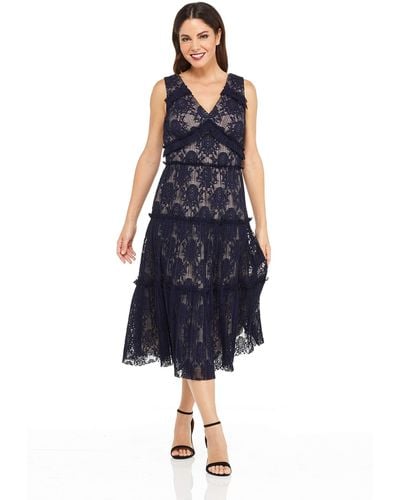 Maggy London Pleat Lace Tiered Cocktail Dress - Blue