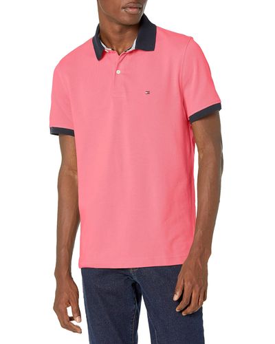 Tommy Hilfiger Mens Short Sleeve Cotton Pique In Custom Fit Polo Shirt - Pink