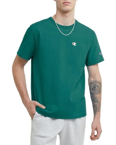 Champion , Heritage Short-sleeve Cotton Tee, Heavyweight T-shirt, Everglade Green Left Chest C, Large