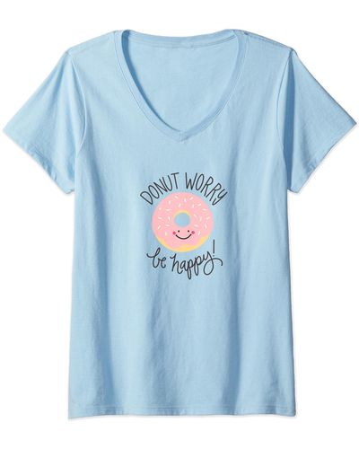Alpha Industries Donut Worry Be Happy Pink Smile V-neck T-shirt - Blue