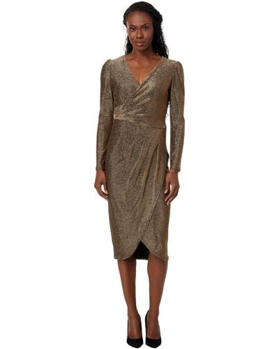 Adrianna Papell Metallic Knit Draped Dress - Brown