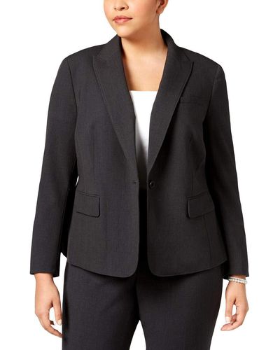 Anne Klein Plus Size Solid 1 Button Jacket - Gray