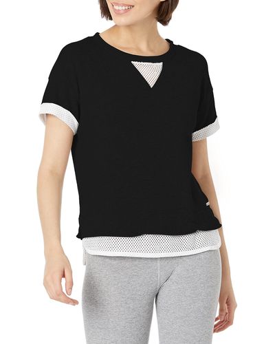 Andrew Marc Sport Short Sleeve 2fer Pullover With Mesh - Black