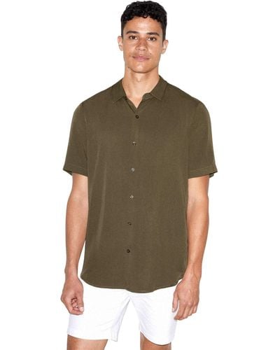 American Apparel Viscose Short Sleeve Button Up Shirt - Green