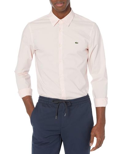 Lacoste Long Sleeve Solid Slim Fit Poplin Shirt - White