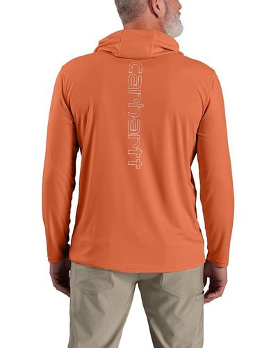 Carhartt Force Sun Defender Lightweight Long-sleeve Hooded Logo Graphic T-shirt - Orange