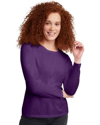 Hanes Originals Long Sleeve Cotton T-shirt - Purple