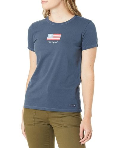 Life Is Good. Vintage Crusher Graphic T-shirt Three Stripe American Flag - Blue