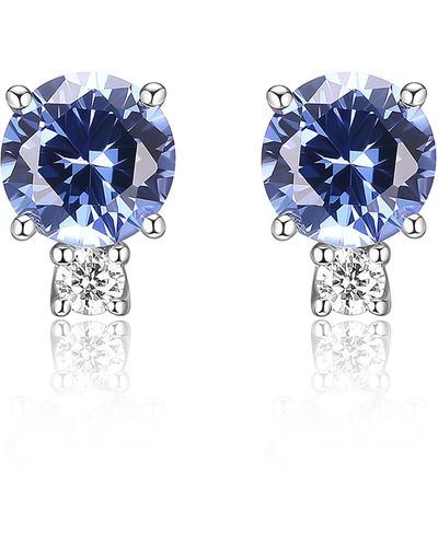 Amazon Essentials Platinum Over Sterling Silver Created Blue Sapphire And 1/10th Carat Total Weight Lab Grown Diamond Two Stone Stud Earrings