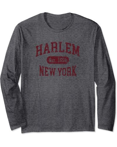 Freecity Harlem Ny Retro Souvenir Long Sleeve T-shirt - Gray