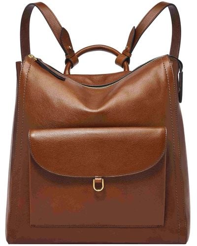 Fossil Parker Leather Convertible Large Backpack Purse Handbag - Brown