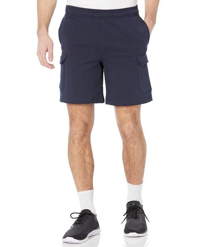 Champion , Powerblend, Comfortable Shorts With Classic Cargo Pockets For , 8" Inseam, Navy-549314, Large - Blue