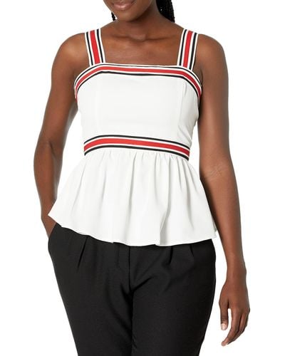 C/meo Collective 'be Moved' Stripe Border Sleeveless Peplum Top - White