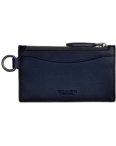 COACH S Zip Card Case In Burnished Leather - Blue
