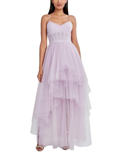 BCBGMAXAZRIA Fit And Flare Floor Length Corset Ruffle Evening Gown - Purple