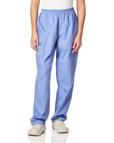 CHEROKEE Womens Workwear Elastic Waist Cargo Medical Scrubs Pants - Blue