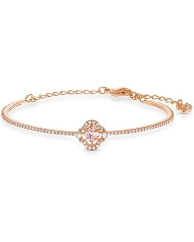 Swarovski Sparkling Dance Clover Bangle Bracelet With A Pink Crystal Surrounded By White Crystal Pavé On A Rose-gold Tone Plated Band