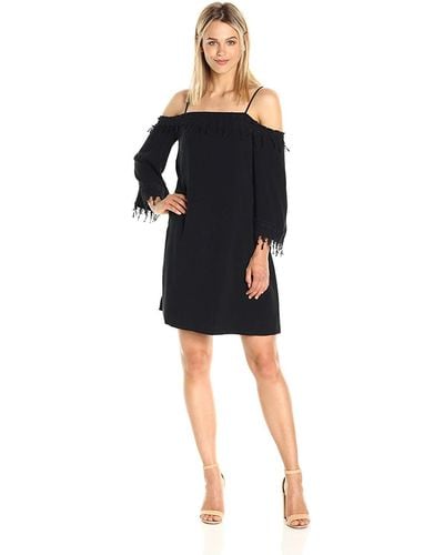 Kensie Crosshatch Rayon Lace Cold Shoulder Dress - Black