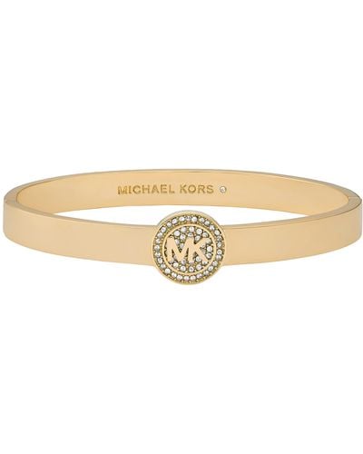 Michael Kors Brass And Pavé Crystal Mk Logo Bangle Bracelet For - Natural