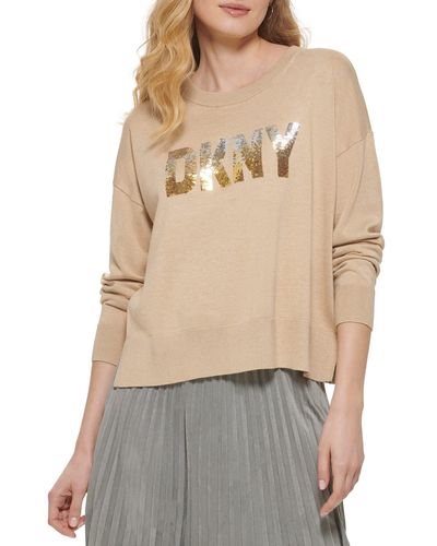 DKNY Sequin Long Sleeve Sweater - Natural