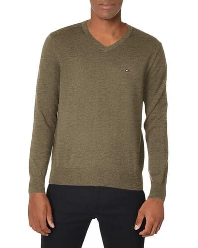 Tommy Hilfiger Mens Signature Solid Vneck Sweater - Gray