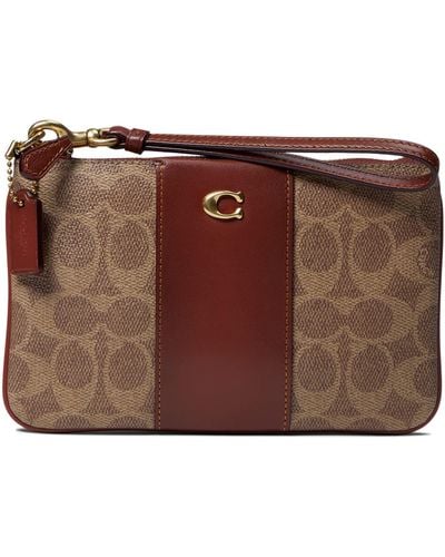 COACH Color-block Coated Canvas Signature Small Wristlet - Brown