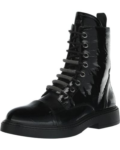 DKNY Malaya Patent Leather Ankle Combat & Lace-up Boots - Black