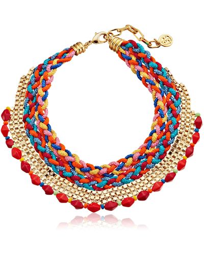 Ben-Amun Multicolor Woven-cord Bib Necklace - Red