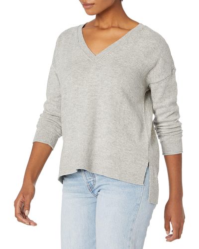 Lucky Brand Womens V-neck Striped Sweater - Gray
