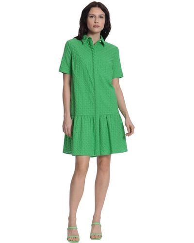 Donna Morgan Button Down Shirt Dress With Ruffle Hem - Green