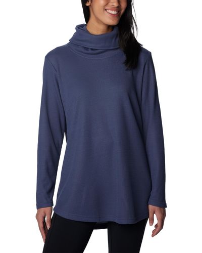 Columbia Holly Hideaway Waffle Cowl Neck Pullover Sweater - Blue