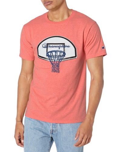 Champion , Cotton Midweight Crewneck Tee,t-shirt For , Fashion Graphics, Red Glow Pe Heather Basketball Hoop, Xx-large - Pink